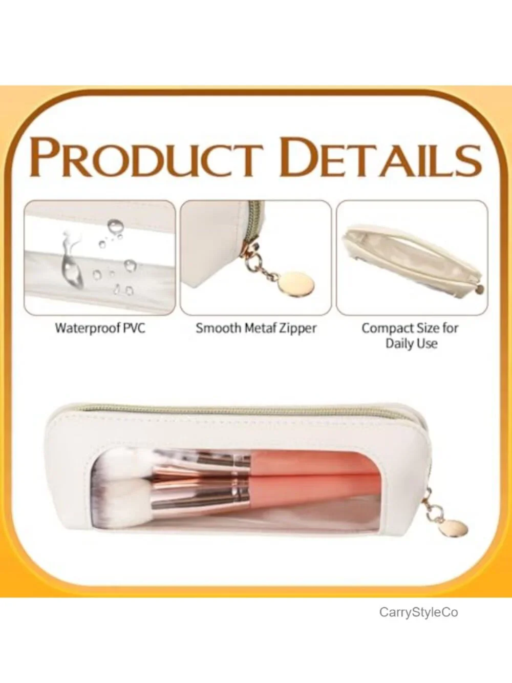 Clear PU Leather Makeup Pouch Waterproof Cosmetic Bag Travel Organizer